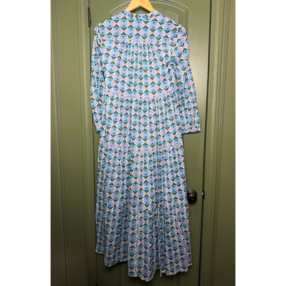 NWT Ro's Garden Rio Maxi Empire Waist Dress Boho Geometric Sikkim Lilac Blue XS - Picture 3 of 6
